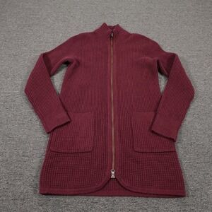 L.L.Bean Sweater Cardigan Womens XS Red Waffle Knit Full Zip Mock Neck Pockets